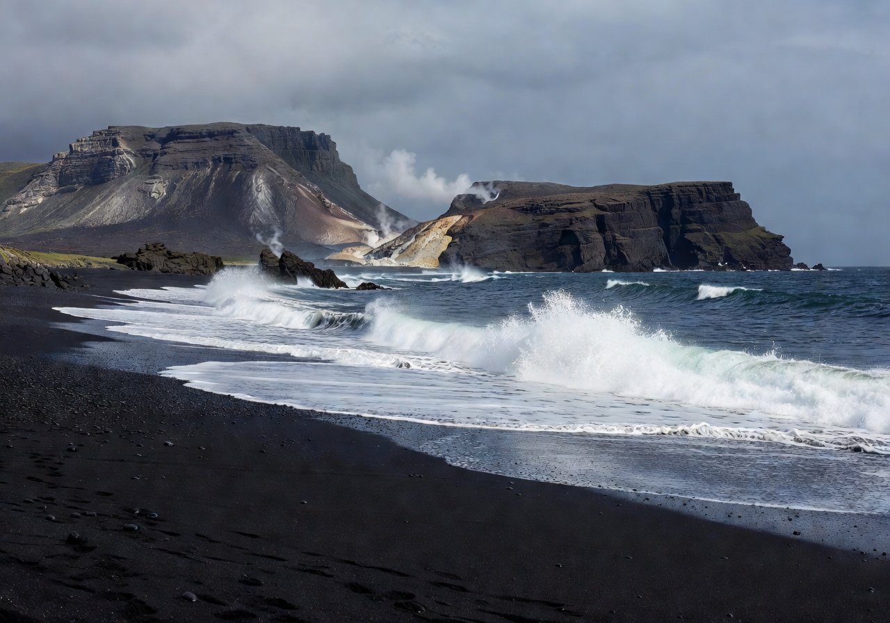 Black sand beach typical of volcanic islands