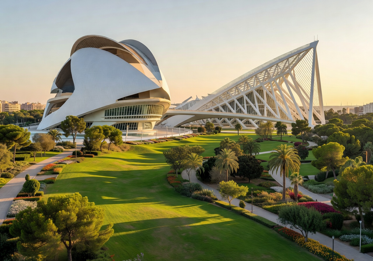 Modern architecture and green parks in Valencia, Spain
