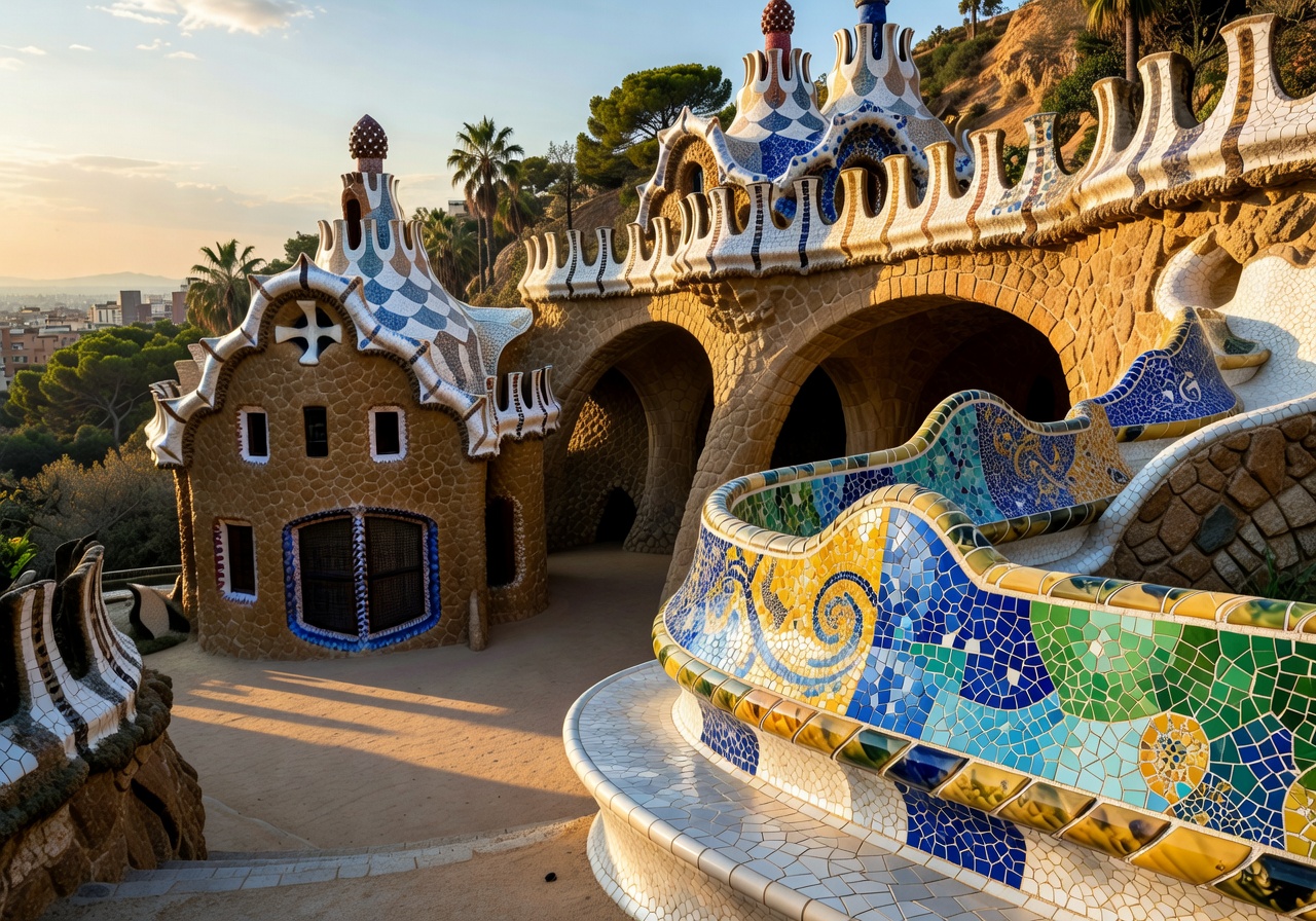 Park Guell architecture details in Barcelona