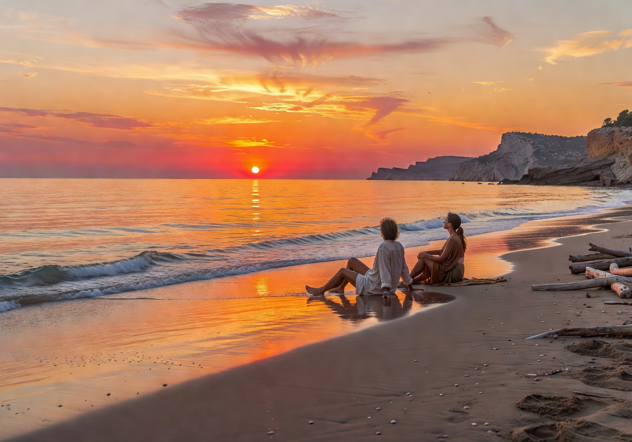 Relaxing beach sunset in the Balearic Islands