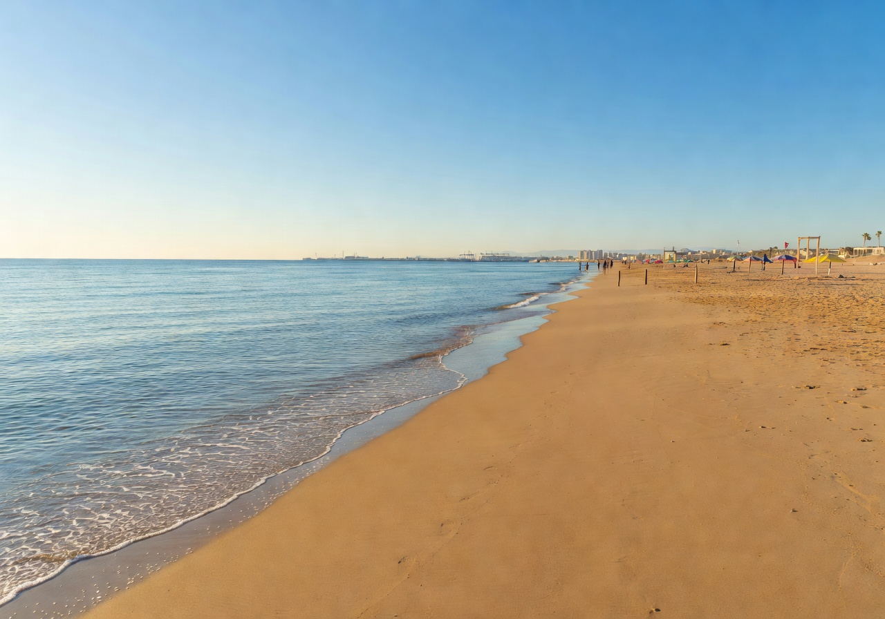 Wide expansive beach of Malvarrosa in Valencia